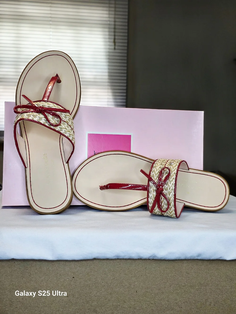 Kate Spade Callie Mixed Material Sandals In Lava Falls/Natural  Size 7.5B